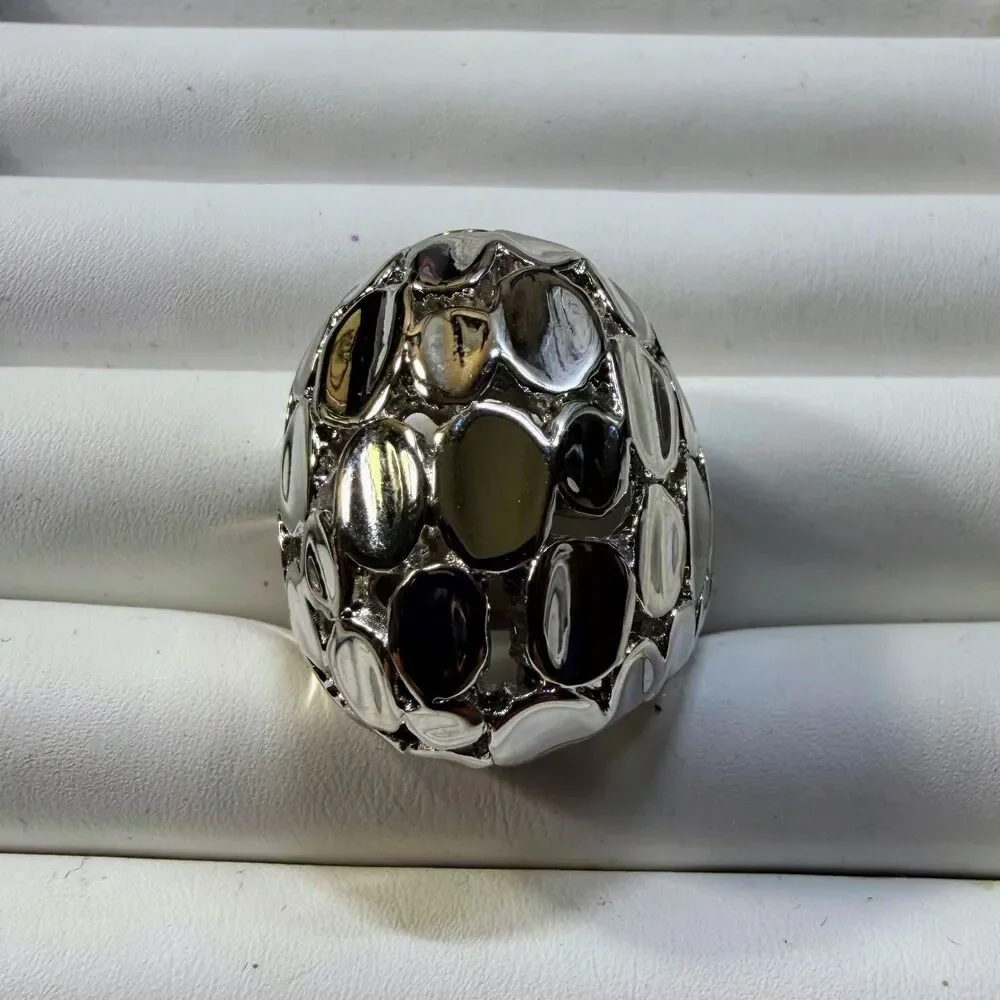 Vtg Lia Sophia Quarry Hot Rocks Textured Silvertone Dome Statement Ring Size 9